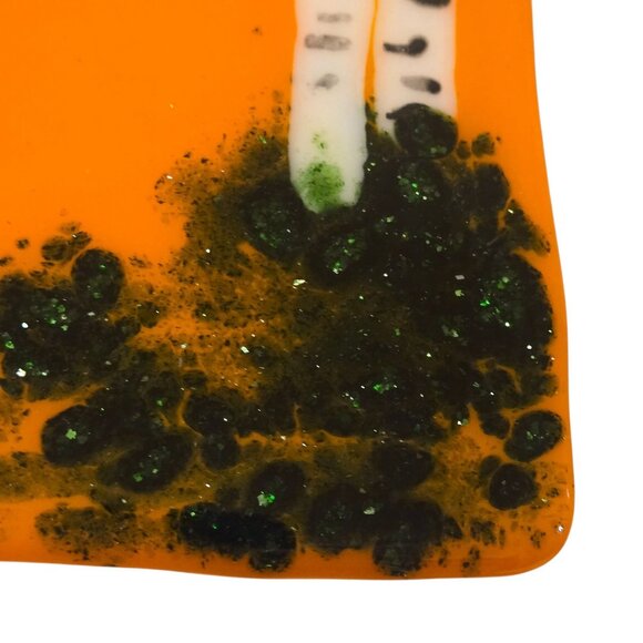 Birch Tree Fused Glass Art Orange Glitter Green Wood Nature Artsy OOAK Vintage - Picture 16 of 16